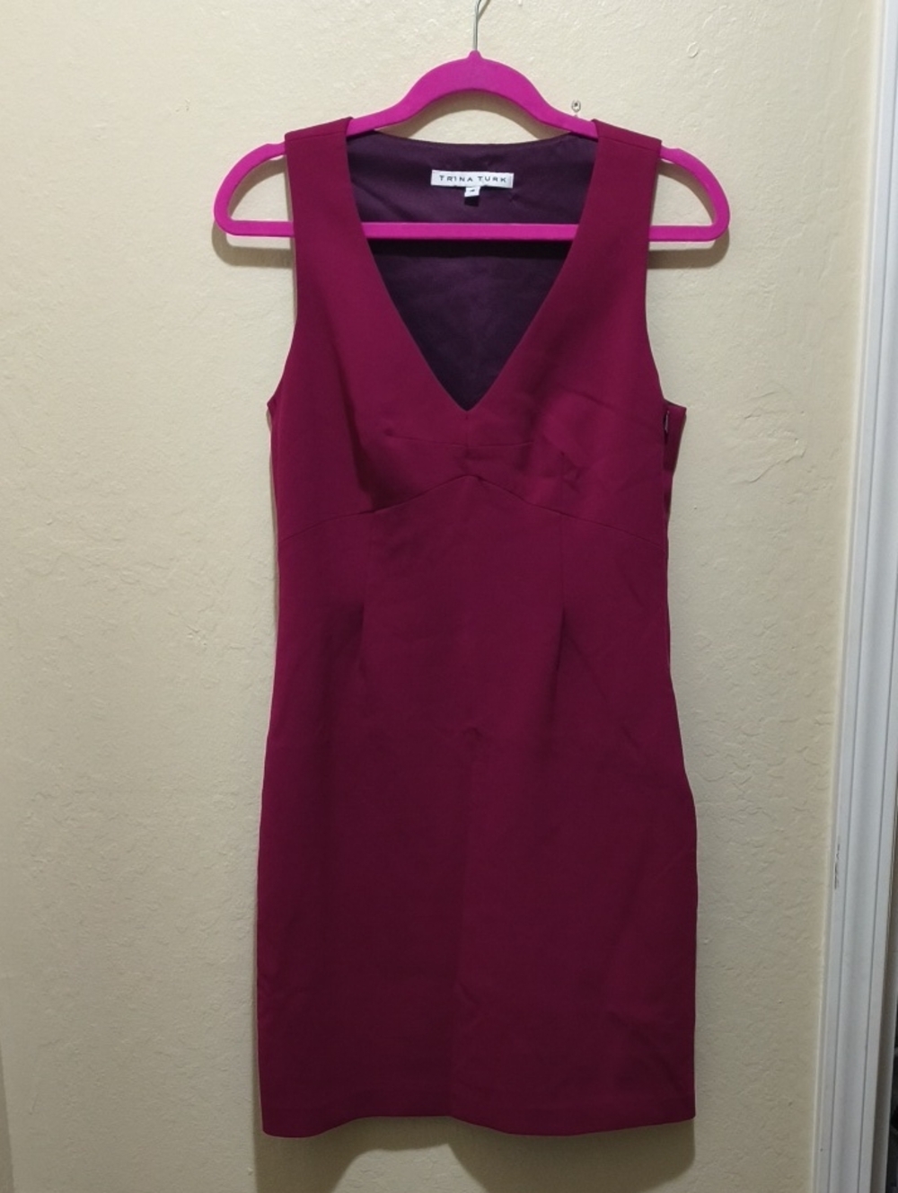 Trina Turk Deep Magenta V-Neck Sheath Dress